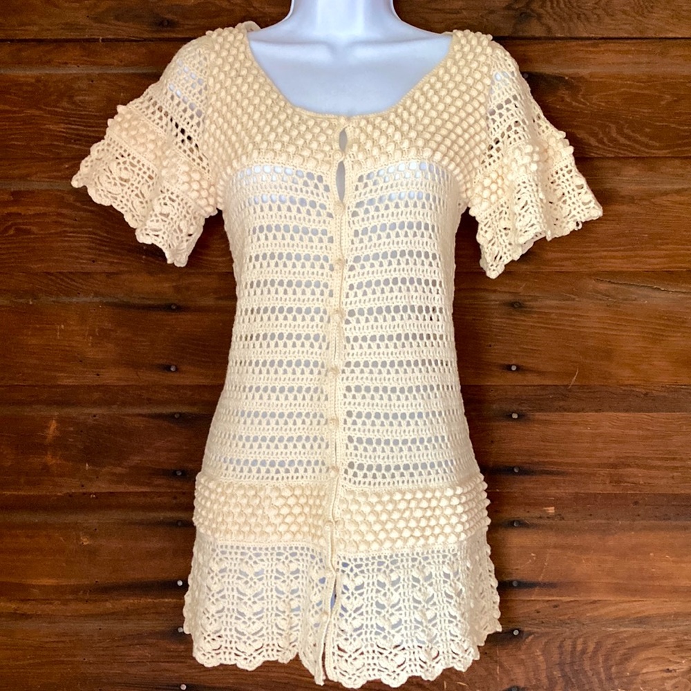 70s Crochet Sweater Vintage Bohemian Size Small